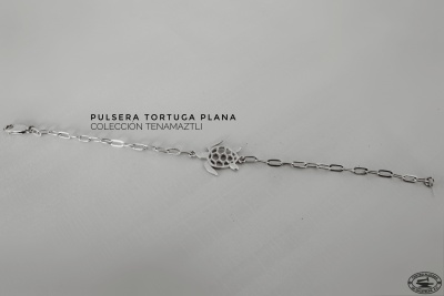 Pulsera Tortuga plana Con Cadena, Tenamaztli, Centro Platero de Zacatecas A.C.